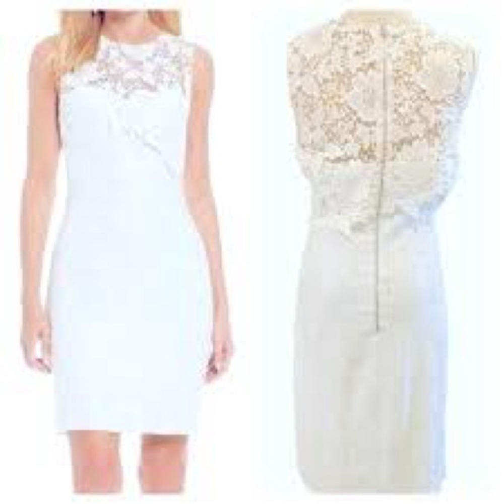 Badgley Mischka White Lace Dress with floral shimmer